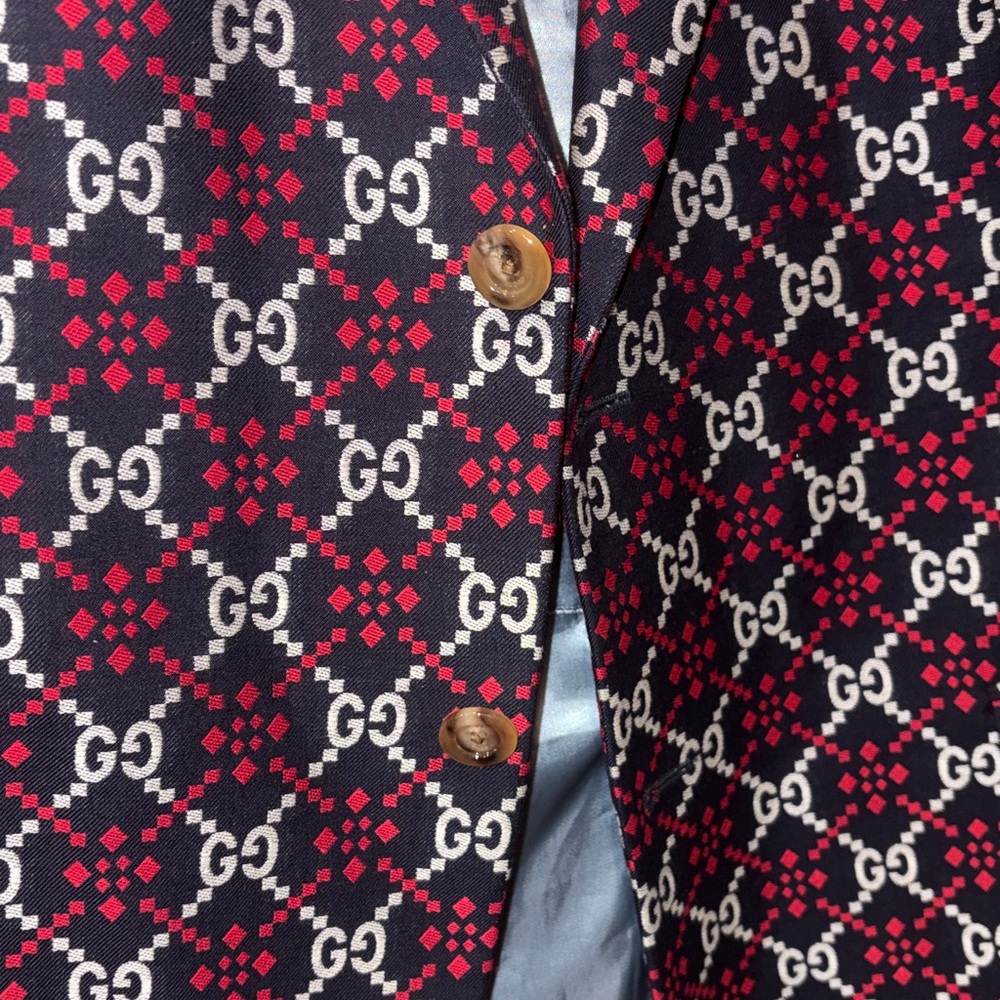 Gucci Men's Red and Navy Patterned Blazer - Picture 6 of 8